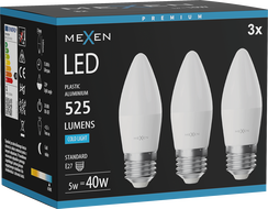 Mexen Nova 3x LED крушка E27, C37, 5W, Студена - 6500K, 525 lm - L102-E27-0565-01x03