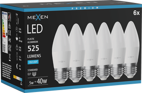 Mexen Nova 6x LED крушка E27, C37, 5W, Студена - 6500K, 525 lm - L102-E27-0565-01x06