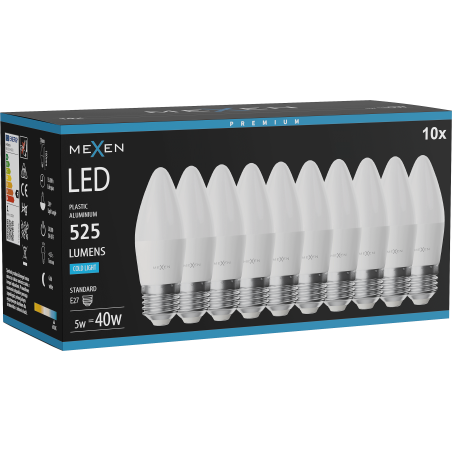 Mexen Nova 10x LED крушка E27, C37, 5W, Студена - 6500K, 525 lm - L102-E27-0565-01x10