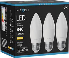 Mexen Nova 3x LED крушка E27, C37, 8W, Топла - 3000K, 840 lm - L102-E27-0830-01x03