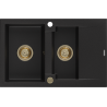 Mexen Gaspar гранитна мивка 1,5-камерна с дренаж 737 x 475 мм, черна, сифон златен