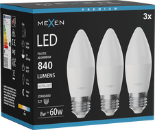 Mexen Nova 3x LED крушка E27, C37, 8W, Неутрална - 4000K, 840 lm - L102-E27-0840-01x03