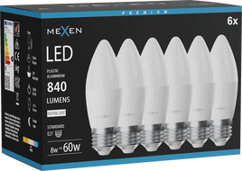 Mexen Nova 6x LED крушка E27, C37, 8W, неутрална - 4000K, 840 lm - L102-E27-0840-01x06