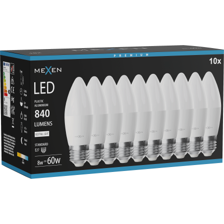 Mexen Nova 10x LED крушка E27, C37, 8W, Неутрална - 4000K, 840 lm - L102-E27-0840-01x10