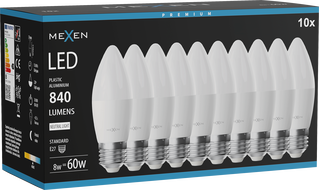 Mexen Nova 10x LED крушка E27, C37, 8W, Неутрална - 4000K, 840 lm - L102-E27-0840-01x10