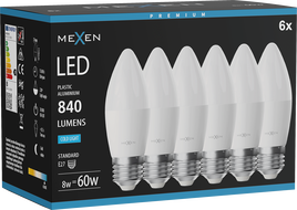 Mexen Nova 6x LED крушка E27, C37, 8W, Студена - 6500K, 840 lm - L102-E27-0865-01x06