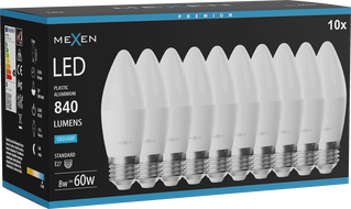 Mexen Nova 10x LED крушка E27, C37, 8W, Студена - 6500K, 840 lm - L102-E27-0865-01x10