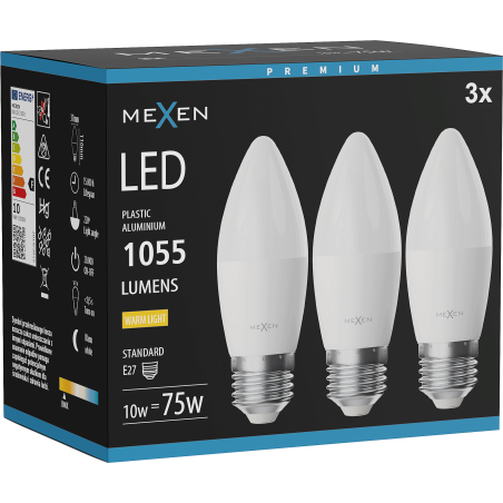 Mexen Nova 3x LED крушка E27, C37, 10W, Топла - 3000K, 1055 lm - L102-E27-1030-01x03