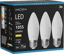 Mexen Nova 3x LED крушка E27, C37, 10W, Топла - 3000K, 1055 lm - L102-E27-1030-01x03