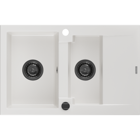 Mexen Gaspar гранитна мивка с 1,5 камери и отцедник 737 x 475 мм, бял, черен сифон