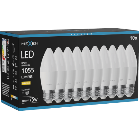 Mexen Nova 10x LED крушка E27, C37, 10W, Топла - 3000K, 1055 lm - L102-E27-1030-01x10