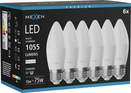 Mexen Nova 6x LED крушка E27, C37, 10W, Неутрална - 4000K, 1055 lm - L102-E27-1040-01x06