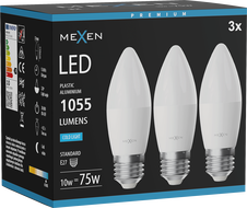 Mexen Nova 3x LED крушка E27, C37, 10W, Студена - 6500K, 1055 lm - L102-E27-1065-01x03