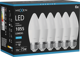 Mexen Nova 6x LED крушка E27, C37, 10W, Студена - 6500K, 1055 lm - L102-E27-1065-01x06