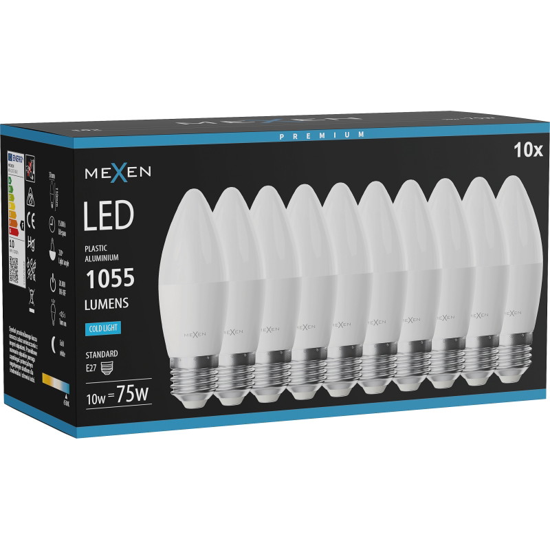 Mexen Nova 10x LED крушка E27, C37, 10W, Студена - 6500K, 1055 lm - L102-E27-1065-01x10