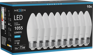 Mexen Nova 10x LED крушка E27, C37, 10W, Студена - 6500K, 1055 lm - L102-E27-1065-01x10