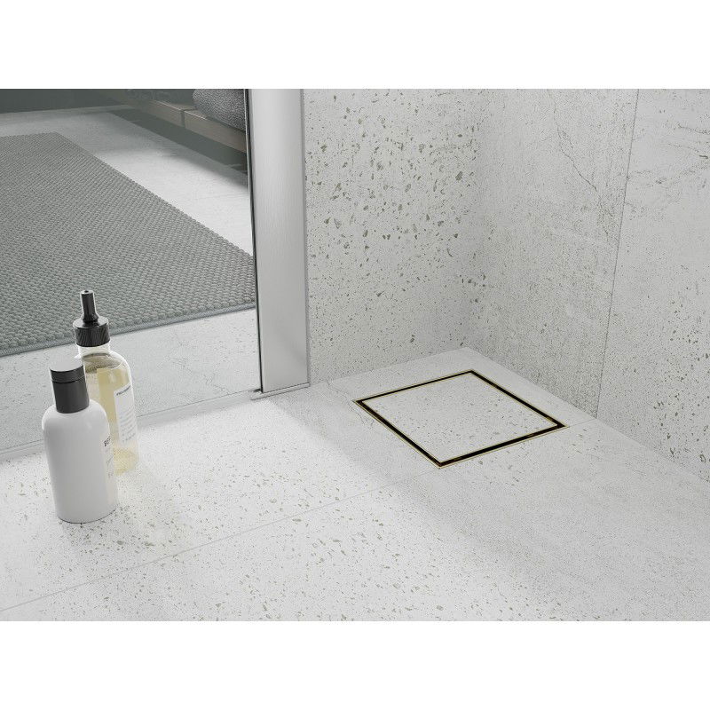 Mexen Flat-Q M13 квадратен подов сифон 12 x 12 см, златен - 1510012