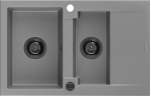 Mexen Gaspar гранитна мивка 1,5-камерна с отцедник 737 x 475 мм, сива, черен сифон - 6507731505-71-B