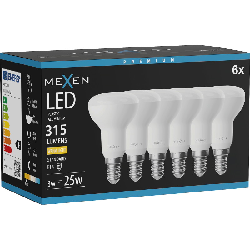 Mexen Nova 6x LED крушка E14, R50, 3W, Топла - 3000K, 315 lm - L103-E14-0330-01x06