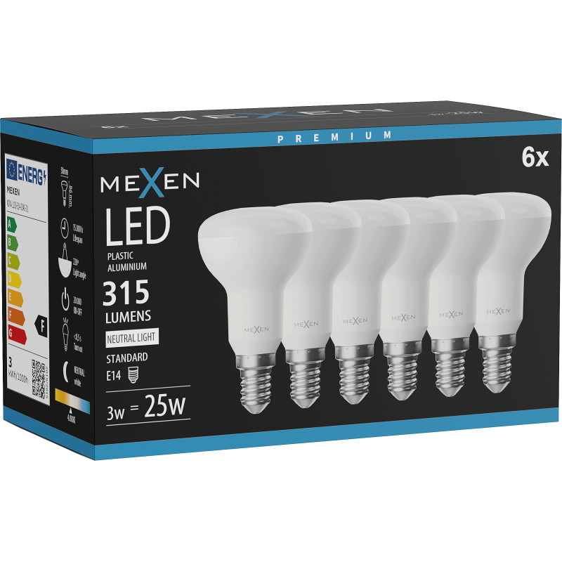 Mexen Nova 6x LED крушка E14, R50, 3W, неутрална - 4000K, 315 lm - L103-E14-0340-01x06