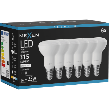 Mexen Nova 6x LED крушка E14, R50, 3W, неутрална - 4000K, 315 lm - L103-E14-0340-01x06