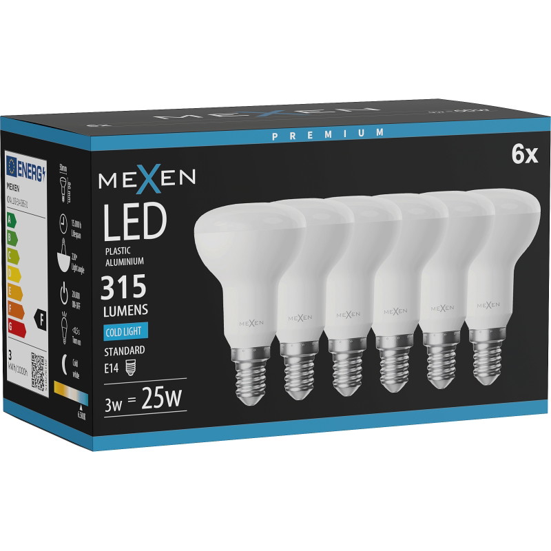 Mexen Nova 6x LED крушка E14, R50, 3W, Студена - 6500K, 315 lm - L103-E14-0365-01x06