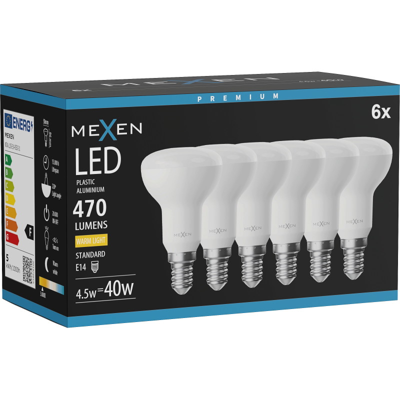 Mexen Nova 6x LED крушка E14, R50, 4,5W, Топла - 3000K, 470 lm - L103-E14-0530-01x06