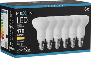Mexen Nova 6x LED крушка E14, R50, 4,5W, Топла - 3000K, 470 lm - L103-E14-0530-01x06