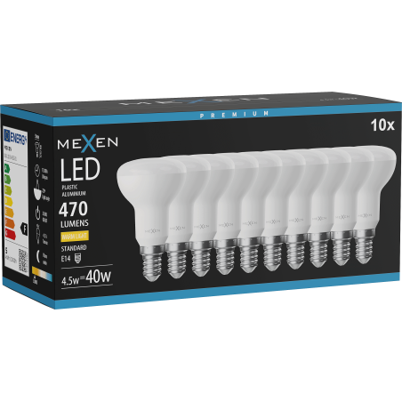 Mexen Nova 10x LED крушка E14, R50, 4,5W, Топла - 3000K, 470 lm - L103-E14-0530-01x10