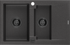 Mexen Gaspar гранитна мивка 1,5 камери с дренаж 737 x 475 мм, черен с пръски, черен сифон - 6507731505-76-B