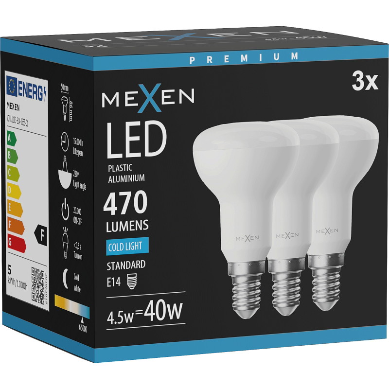 Mexen Nova 3x LED крушка E14, R50, 4,5W, Студена - 6500K, 470 lm - L103-E14-0565-01x03