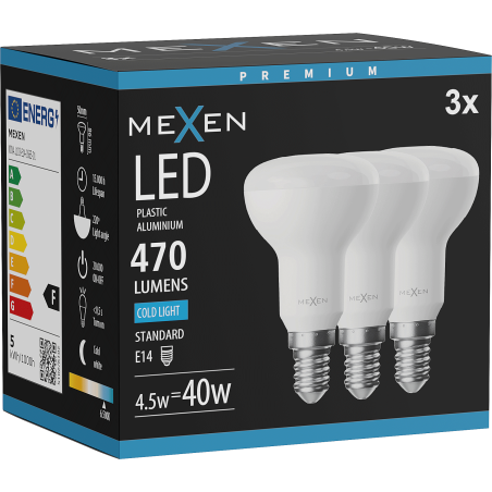 Mexen Nova 3x LED крушка E14, R50, 4,5W, Студена - 6500K, 470 lm - L103-E14-0565-01x03