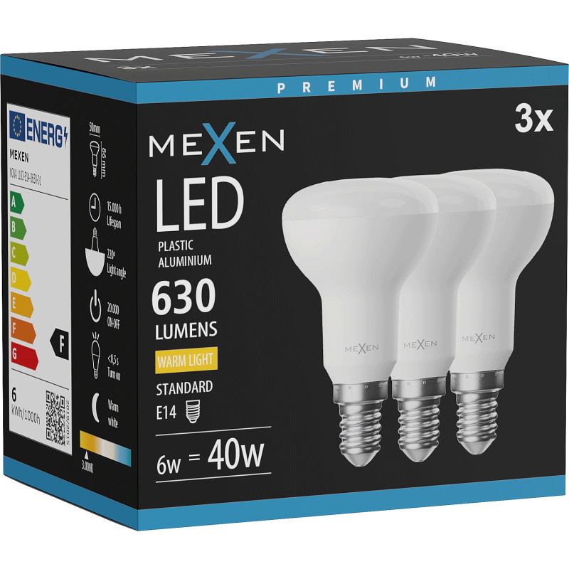 Mexen Nova 3x LED крушка E14, R50, 6W, Топло - 3000K, 630 lm - L103-E14-0630-01x03