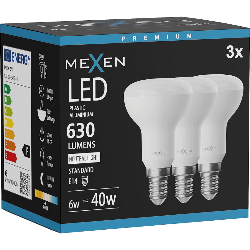Mexen Nova 3x LED крушка E14, R50, 6W, неутрална - 4000K, 630 lm - L103-E14-0640-01x03