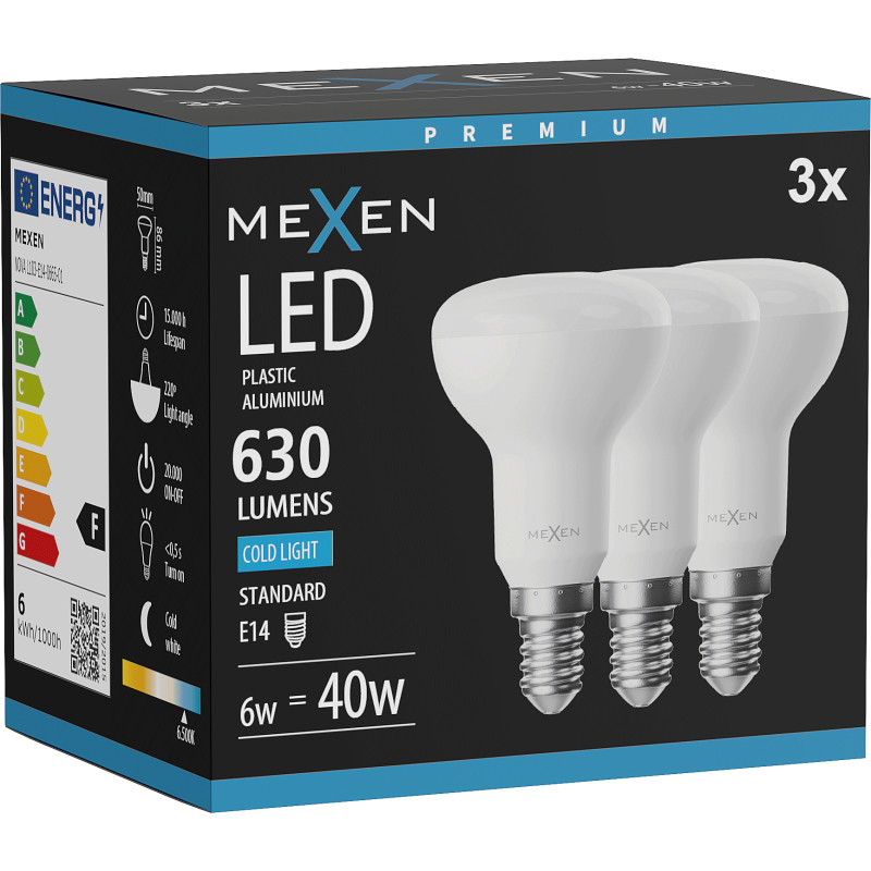 Mexen Nova 3x LED крушка E14, R50, 6W, Студена - 6500K, 630 lm - L103-E14-0665-01x03