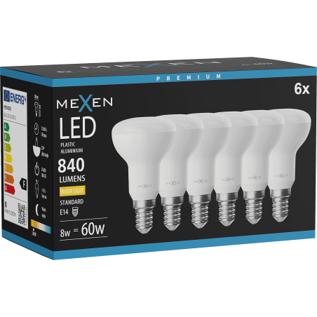 Mexen Nova 6x LED крушка E14, R50, 8W, Топла - 3000K, 840 lm - L103-E14-0830-01x06