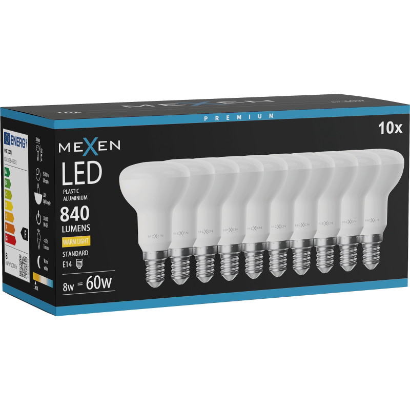 Mexen Nova 10x LED крушка E14, R50, 8W, Топло - 3000K, 840 lm - L103-E14-0830-01x10