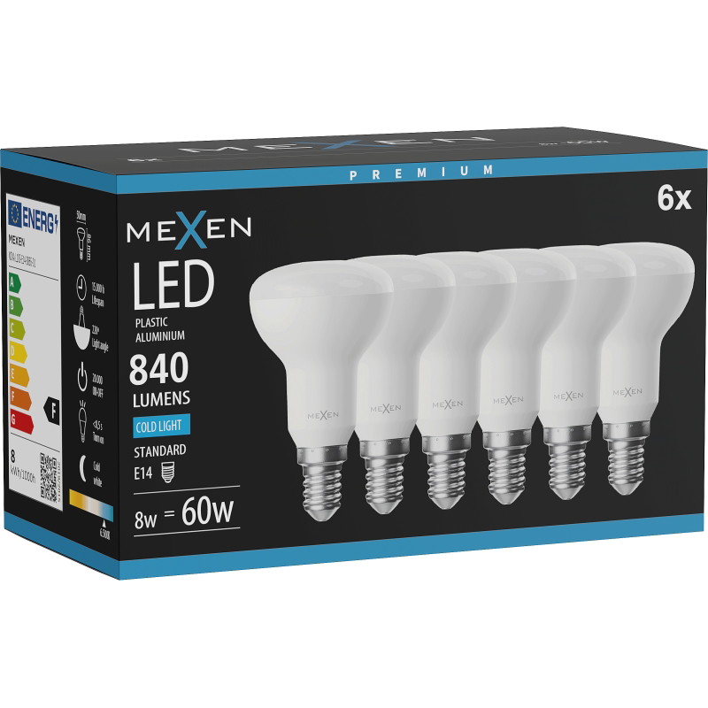 Mexen Nova 6x LED крушка E14, R50, 8W, Студена - 6500K, 840 lm - L103-E14-0865-01x06