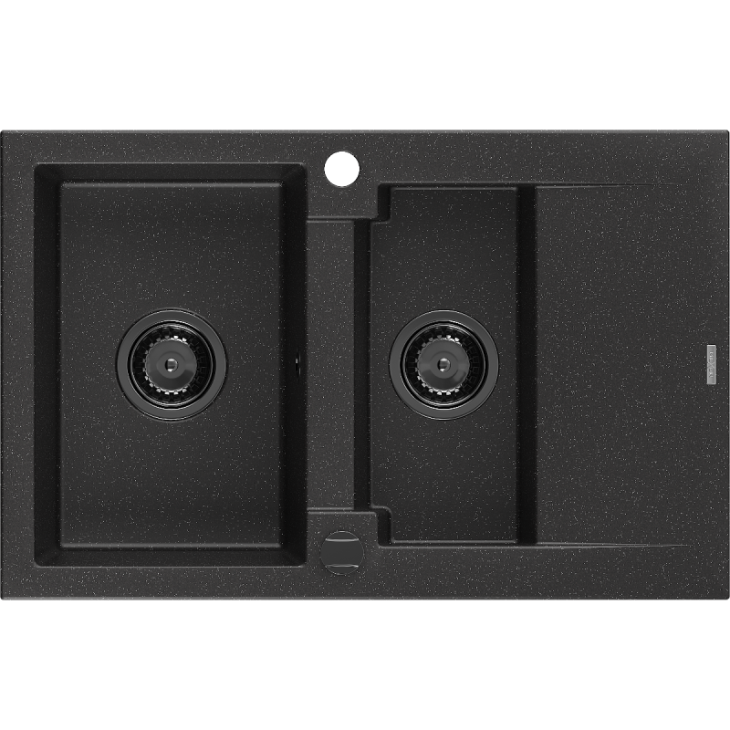 Mexen Gaspar мивка от гранит с 1,5 камери и отцедник 737 x 475 мм черно/сребрист металик, черен сифон - 6507731505-73-B