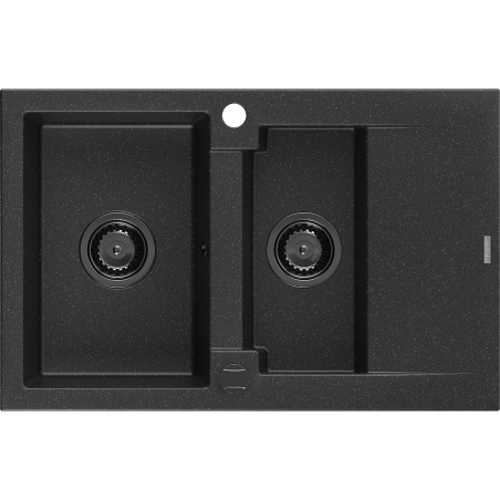 Mexen Gaspar мивка от гранит с 1,5 камери и отцедник 737 x 475 мм черно/сребрист металик, черен сифон - 6507731505-73-B