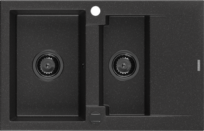 Mexen Gaspar мивка от гранит с 1,5 камери и отцедник 737 x 475 мм черно/сребрист металик, черен сифон - 6507731505-73-B