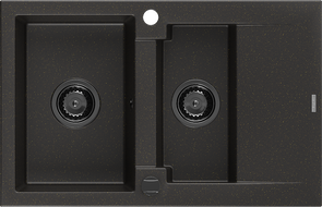 Mexen Gaspar гранитна мивка с 1,5 камери с отцеждач, 737 x 475 mm, черен/златен металик, сифон черен - 6507731505-75-B