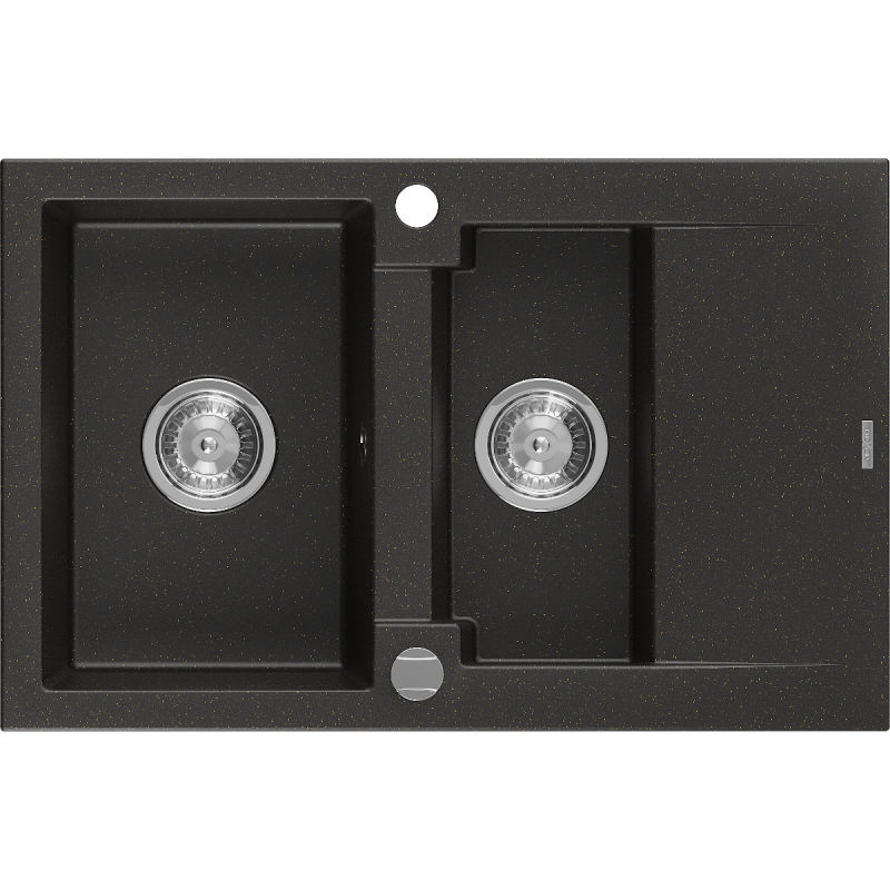 Mexen Gaspar гранитна мивка с 1,5 камери с отцедник 737 x 475 мм, черна/златен
