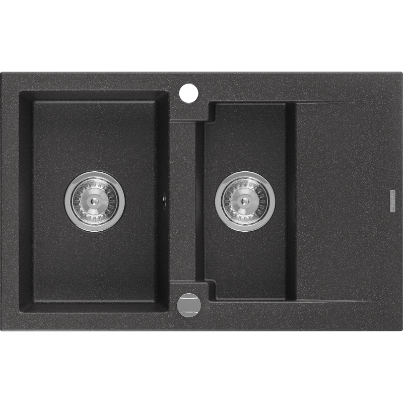 Mexen Gaspar гранитна мивка 1,5-камерна с отцедник 737 x 475 мм, черна на точки,