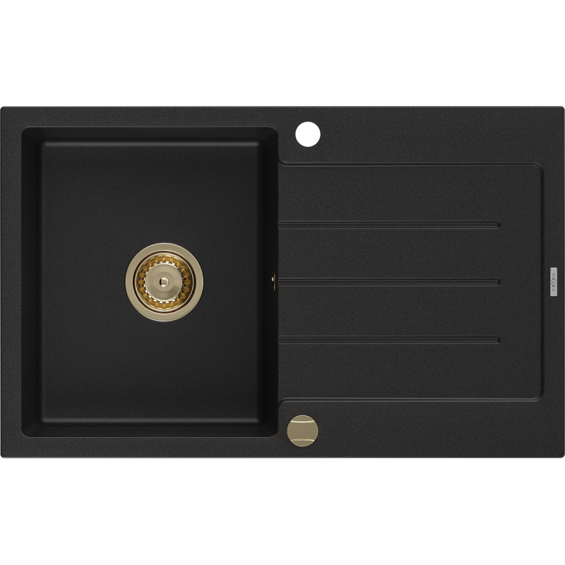Mexen Bruno гранитна мивка с една камера и отцедник 795 x 495 мм, черна, златен