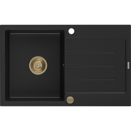 Mexen Bruno гранитна мивка с една камера и отцедник 795 x 495 мм, черна, златен