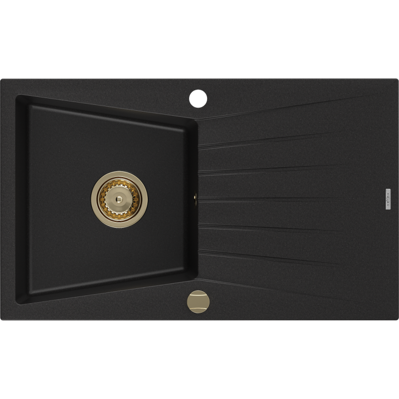 Mexen Cesar гранитна мивка с 1 корито и отцедник 775 x 470 мм, черна, сифон