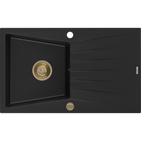 Mexen Cesar гранитна мивка с 1 корито и отцедник 775 x 470 мм, черна, сифон