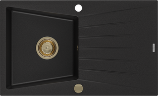 Mexen Cesar гранитна мивка с 1 корито и отцедник 775 x 470 мм, черна, сифон