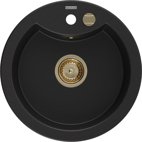 Mexen Diego гранитна мивка с 1 камера 488 x 480 мм, черна, златен сифон - 6512481000-77-G